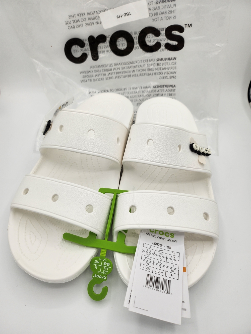 CROCS Men's Crisp White Double-Strap Slide Sandals Size: 13M NWT